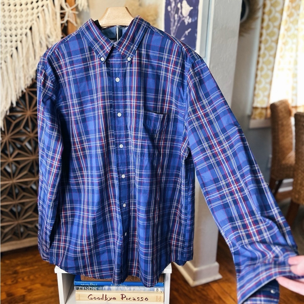 Chaps Blue and Red Plaid Button Down Long Sleeve Shirt
